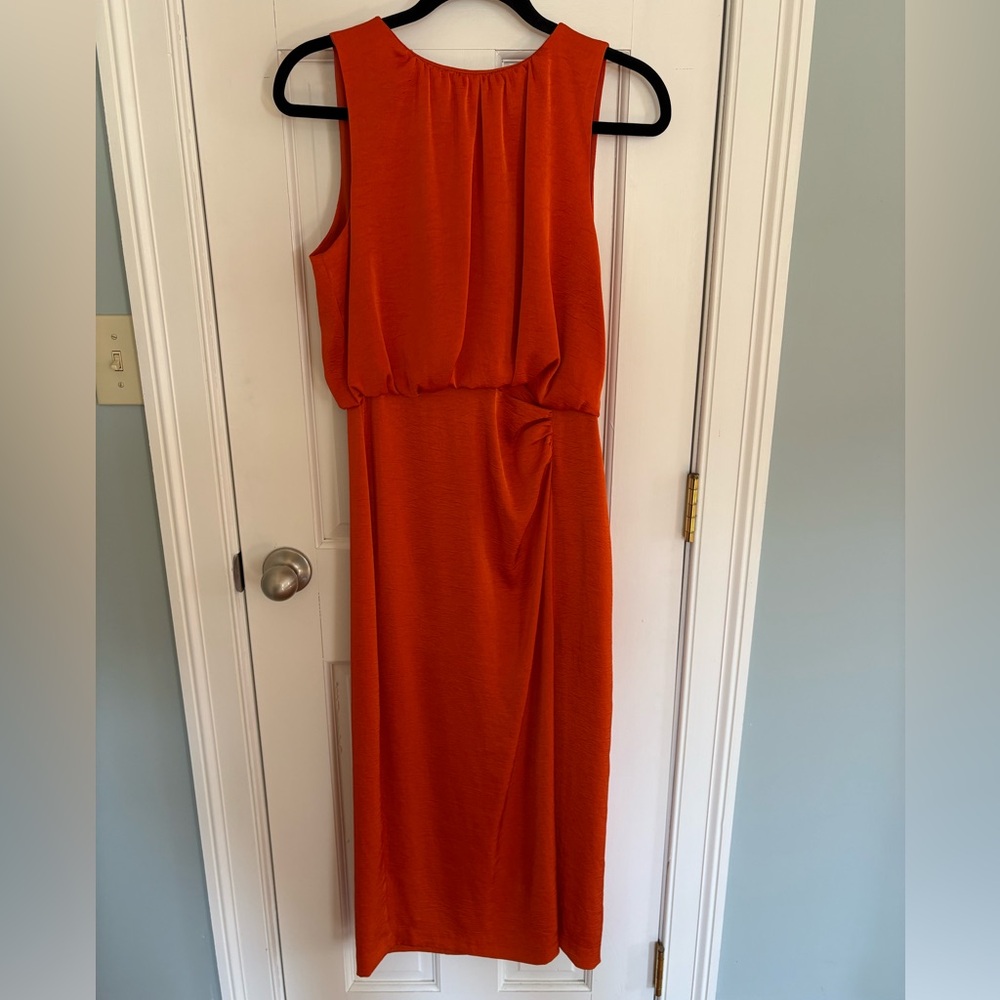 ZARA Satin Effect Ruched Midi Dress Orange | Wedding Guest Occasion